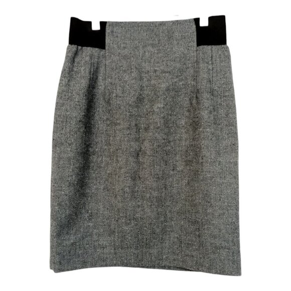 Halogen Women's Gray Wool Blend Tweed Pencil Knee Length Lined Skirt Size 0 Zip - Picture 1 of 16